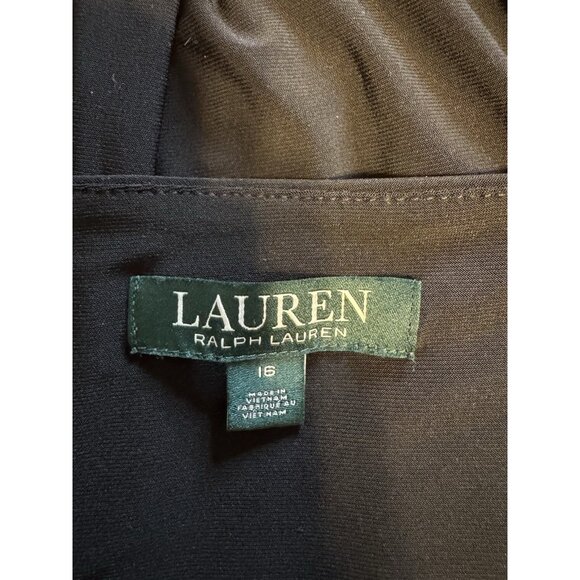 Ralph Lauren Dress Black 16 V Neck Stretch Washable Career Church Cap Sleeve - Picture 10 of 12